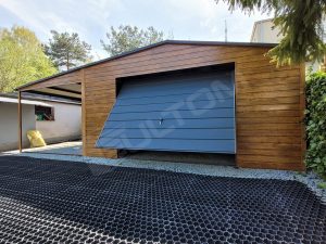 Plechová garáž 8x5m s přístřeškem | Konstrukce z uzavřených profilů